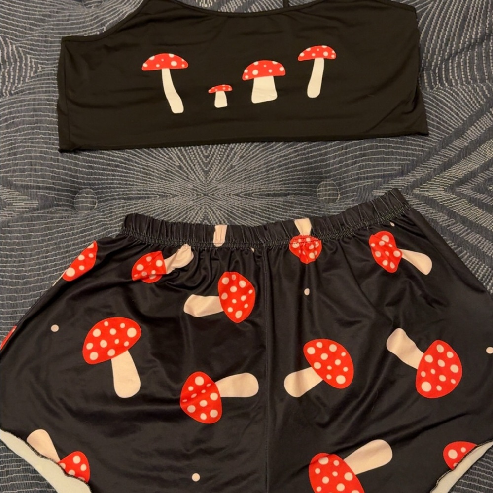 SHEIN Black and Red Mushroom Pajama Set
